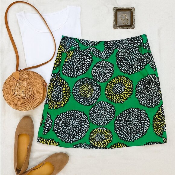 Boden Skirt Womens 6 Cotton Floral A Line Green Knee Length Pockets Zip Back - Picture 2 of 12